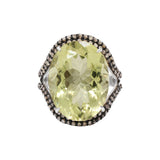 Natural Lemon Quartz Gemstone and Diamond 925 Sterling Silver Ring