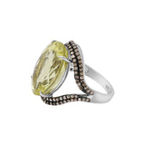 Natural Lemon Quartz Gemstone and Diamond 925 Sterling Silver Ring