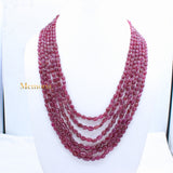 6 Line Natural Ruby Oval Cabochon Spiritual Healing Gemstone Beads Strand 925 Silver Necklace