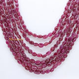 6 Line Natural Ruby Oval Cabochon Spiritual Healing Gemstone Beads Strand 925 Silver Necklace