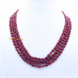 4 Line Natural Ruby Oval Cabochon Spiritual Healing Gemstone Beads Strand 925 Silver Necklace