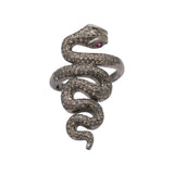 Snake Design Natural Ruby Gemstone and Diamond 925 Sterling Silver Ring