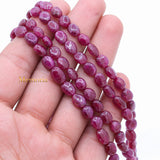 Certified 4 Line Natural Ruby Oval Cabochon Spiritual Healing Gemstone Beads Strand 925 Silver Necklace