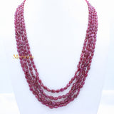 Certified 4 Line Natural Ruby Oval Cabochon Spiritual Healing Gemstone Beads Strand 925 Silver Necklace