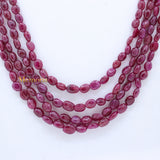 Certified 4 Line Natural Ruby Oval Cabochon Spiritual Healing Gemstone Beads Strand 925 Silver Necklace