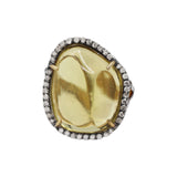 Lemon Quartz Gemstone and Diamond 925 Sterling Silver Gold Plated Ring