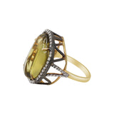 Lemon Quartz Gemstone and Diamond 925 Sterling Silver Gold Plated Ring