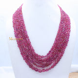 Certified 7 Line Natural Ruby Oval Cabochon Spiritual Healing Gemstone Beads Strand 925 Silver Necklace