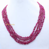 4 Layered Natural Ruby Oval Cabochon Spiritual Healing Gemstone Beads Strand 925 Silver Necklace