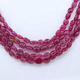4 Layered Natural Ruby Oval Cabochon Spiritual Healing Gemstone Beads Strand 925 Silver Necklace