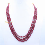 4 Layered Natural Ruby Oval Cabochon Spiritual Healing Gemstone Beads Strand 925 Silver Necklace