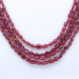 4 Layered Natural Ruby Oval Cabochon Spiritual Healing Gemstone Beads Strand 925 Silver Necklace
