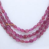 3 Layered Natural Ruby Oval Cabochon Spiritual Healing Gemstone Beads Strand 925 Silver Necklace