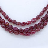 3 Layered Natural Ruby Oval Cabochon Spiritual Healing Gemstone Beads Strand 925 Silver Necklace