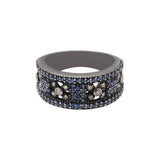 Blue Sapphire Gemstone With Diamond 925 Silver Black Rhodium Plated Ring