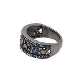 Blue Sapphire Gemstone With Diamond 925 Silver Black Rhodium Plated Ring