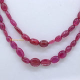 2 Line Natural Ruby Oval Cabochon Spiritual Healing Gemstone Beads Strand 925 Silver Necklace