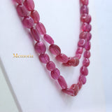 2 Line Natural Ruby Oval Cabochon Spiritual Healing Gemstone Beads Strand 925 Silver Necklace