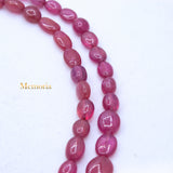2 Line Natural Ruby Oval Cabochon Spiritual Healing Gemstone Beads Strand 925 Silver Necklace