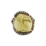 Lemon Quartz Gemstone and Diamond 925 Sterling Silver Ring