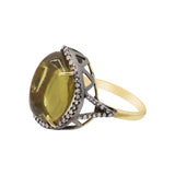 Lemon Quartz Gemstone and Diamond 925 Sterling Silver Ring