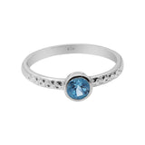 Natural Blue Topaz Gemstone 925 Sterling Silver Hammered Ring