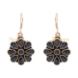 Floral Natural Black Onyx Gemstone 925 Sterling Silver Gold Plated Drop Earring