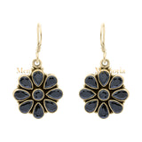 Floral Natural Black Onyx Gemstone 925 Sterling Silver Gold Plated Drop Earring