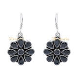 Floral Natural Black Onyx Gemstone 925 Sterling Silver Gold Plated Drop Earring
