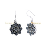 Floral Natural Black Onyx Gemstone 925 Sterling Silver Gold Plated Drop Earring