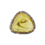 Natural Lemon Quartz Gemstone and Diamond 925 sterling Silver Gold Plated Ring