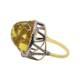 Natural Lemon Quartz Gemstone and Diamond 925 sterling Silver Gold Plated Ring