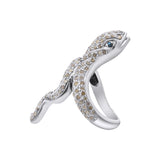 Snake Natural Blue Sapphire Gemstone and Diamond 925 Sterling Silver Ring