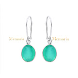 Natural Green Onyx Oval Shaped Gemstone 925 Sterling Silver Drop Earring