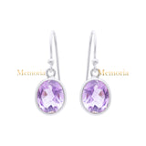 Natural Oval Cut Amethyst Gemstone 925 Sterling Silver Drop Earring