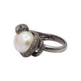 Natural Pearl, Sapphire and Diamond 925 Sterling Silver Ring