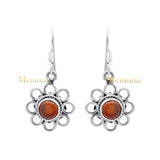 Flower Shaped Drop Dangle Gold Plated Carnelian Gemstone 925 Sterling Silver Earring