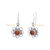 Flower Shaped Drop Dangle Gold Plated Carnelian Gemstone 925 Sterling Silver Earring