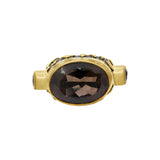 Natural Smoky Quartz Gemstone 925 Sterling Silver Gold Plated Ring
