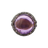 Natural Amethyst Gemstone And Diamond 925 Silver Gold Plated Ring