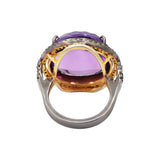 Natural Amethyst Gemstone And Diamond 925 Silver Gold Plated Ring