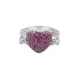 Heart Shaped Ring Natural Ruby Gemstone And Diamond 925 Sterling Silver Gold Plated Ring