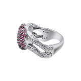 Heart Shaped Ring Natural Ruby Gemstone And Diamond 925 Sterling Silver Gold Plated Ring