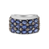 Natural Blue Sapphire Gemstone and Diamond 925 Sterling Silver Band Ring