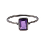 Natural Amethyst Gemstone 925 Sterling Silver Black Rhodium Plated Ring