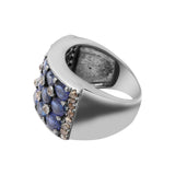 Natural Blue Sapphire Gemstone and Diamond 925 Sterling Silver Band Ring
