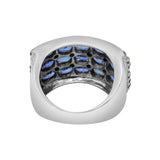 Natural Blue Sapphire Gemstone and Diamond 925 Sterling Silver Band Ring