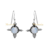 Drop Dangle Round Shaped Natural Moonstone Gemstone 925 Sterling Silver Earring