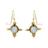 Drop Dangle Round Shaped Natural Moonstone Gemstone 925 Sterling Silver Earring