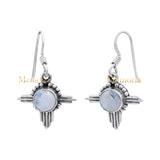 Drop Dangle Round Shaped Natural Moonstone Gemstone 925 Sterling Silver Earring